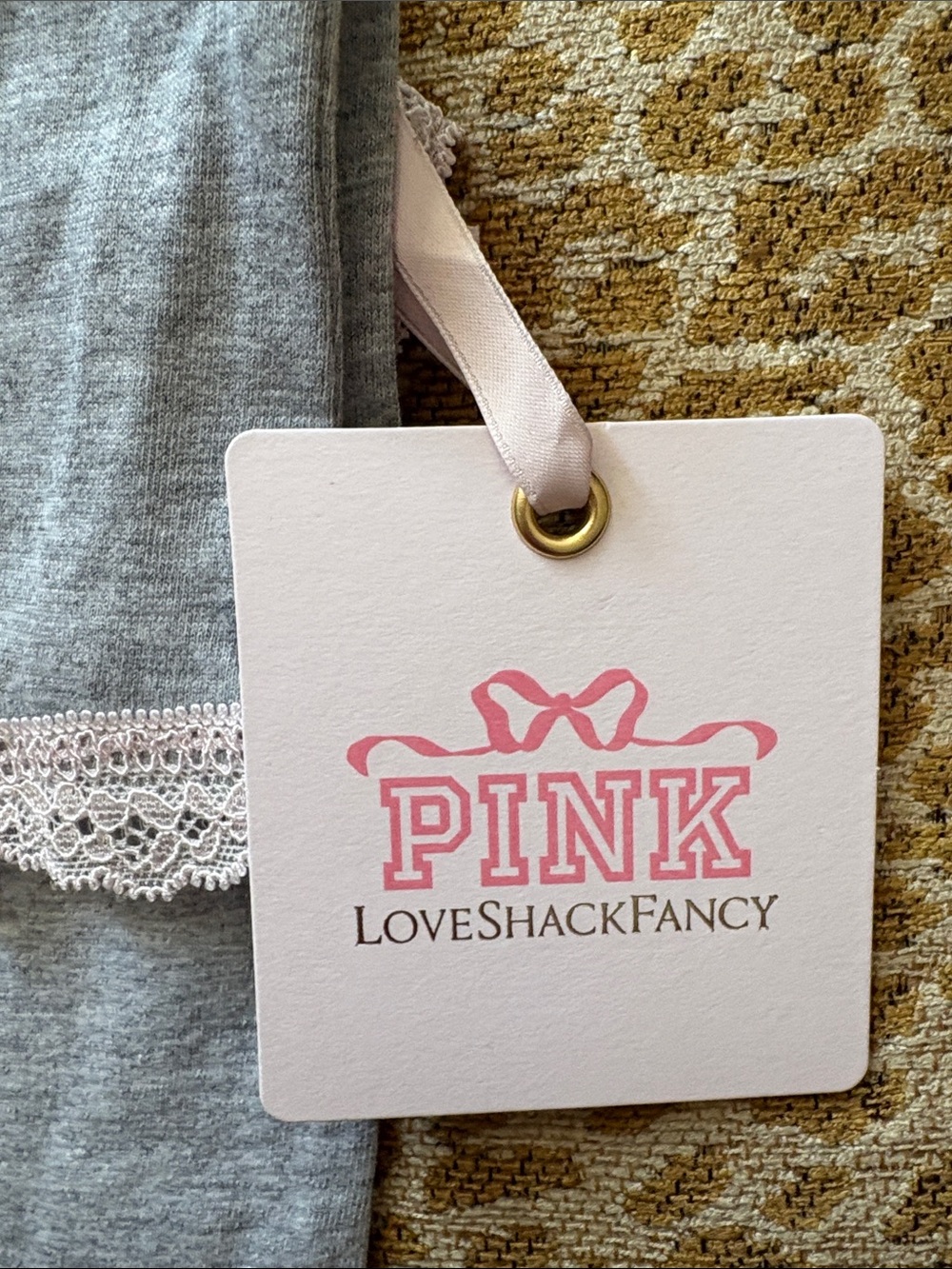 PINK Loveshack Fancy Gray Tank with Pink Bow and Lace Trim - Picture 6 of 6